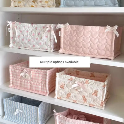 Ins Square Storage Basket Flower Cotton Sorting Basket Stripe Lace Desktop Box Home Supplies