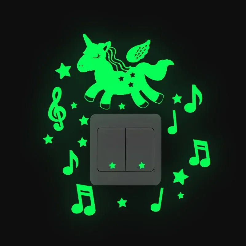 Cartoon Glow in the Dark Sticker Light Switch Sticker Luminous Wall Stickers Decal for Kids Room Decoration Home Decor Cat Fairy