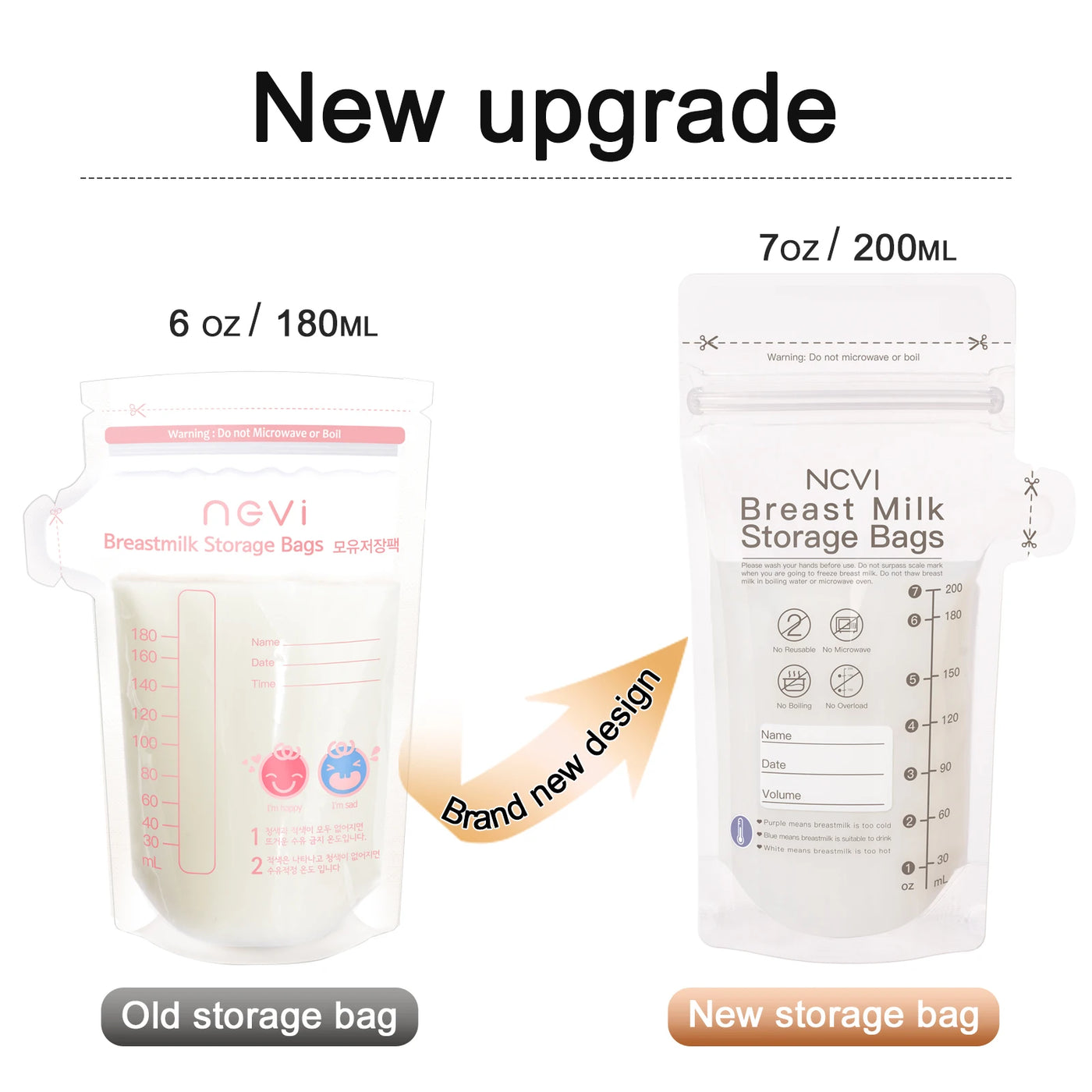 NCVI Breastmilk Storage Bags, 200ml Milk Freezer Bags for Breastfeeding, Temp-Sensing, Doubled-Sealed,Preservation Bag, BPA Free
