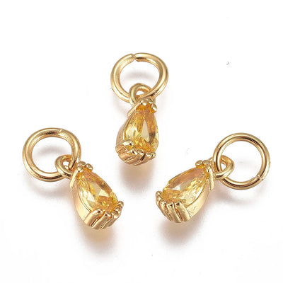 20pcs Small Brass Cubic Zirconia Charms with Jump Ring Real 18K Gold Plated Faceted Teardrop Pendants for Jewelry Making 8x3x3mm