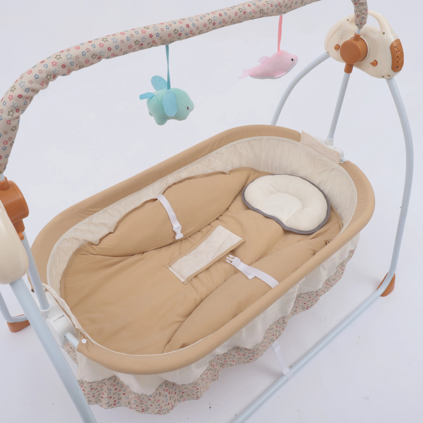 3-COLOR LED BLUETOOTH ELECTRIC BABY CRADLE WITH AUTO SWING, SAFE CRIB, INFANT ROCKER & MP3 MUSIC PLAYER