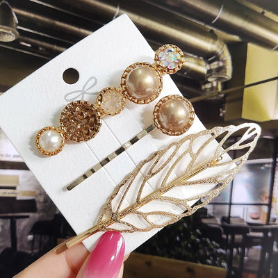 New Fashion 3/4pcs Set Pearl Hair Clip For Women Korean Hairpin Geometric Crystal Hair Barrettes Girl Hair Accessories Hairgrip