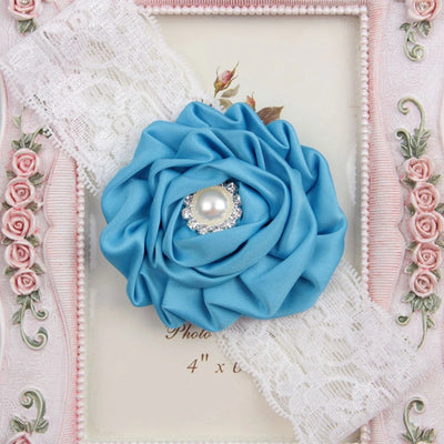 1PCS Baby Girls Rose Flower Headband with Pearl Rhinestone Center Soft Lace Bands Newborn Infant Toddler Kids Hair Accessories