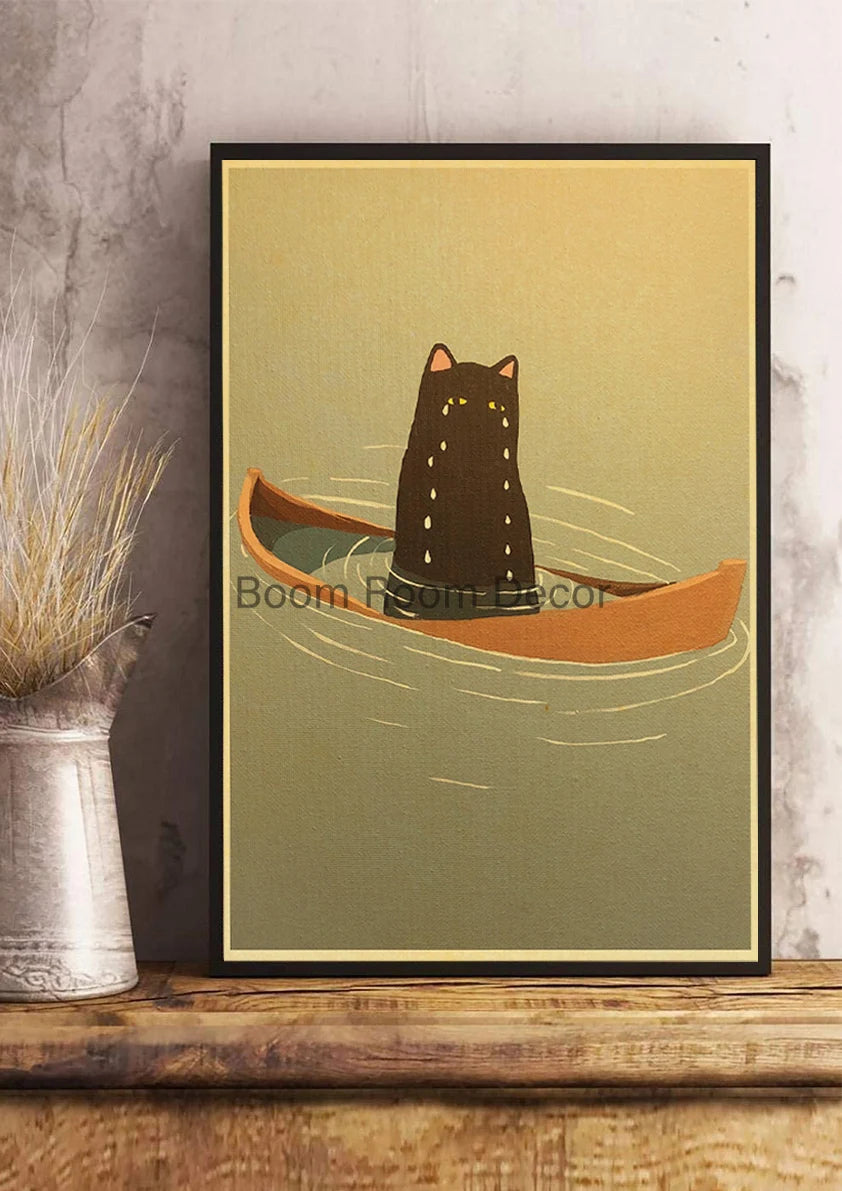 Fun And Cute Lover Cat Paper Poster Graffiti Picture Retro Personality Paper Wall Sticker Retro Bar Cafe Home Room Gift Decor