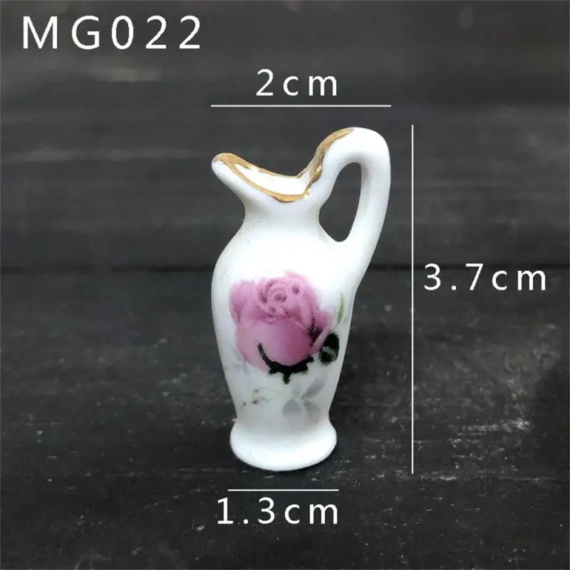 Mini Rose Ceramic Vase Handicraft Collection Miniature Model Resin Simulation Vase Desktop Mini Decor Creative Pocket Artwork