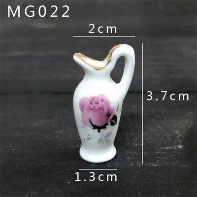 Mini Rose Ceramic Vase Handicraft Collection Miniature Model Resin Simulation Vase Desktop Mini Decor Creative Pocket Artwork