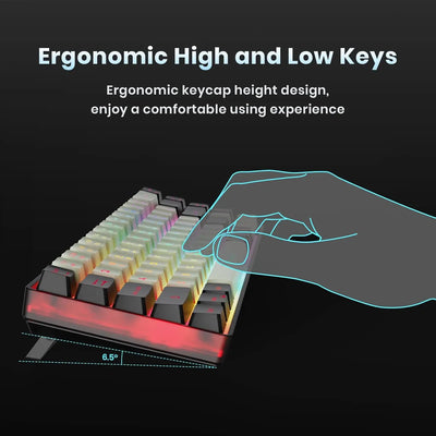 GEODMAER 65% Wireless Gaming Keyboard 2.4G Rechargeable Backlit Gaming Keyboard 68 Keys Anti-ghosting No-Conflict Keyboard forPC
