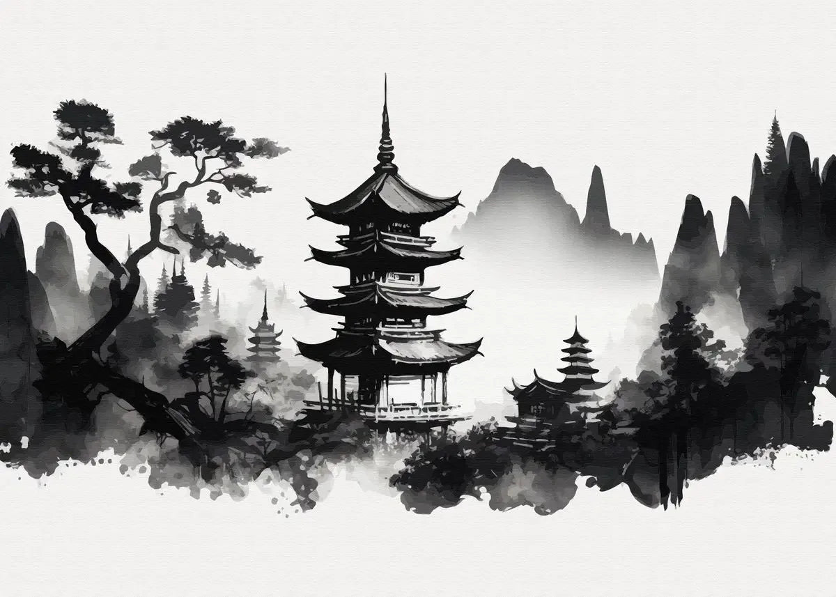 Chinese Landscape Birds Forest Mountain River Koi Carp Fish Ink Art Poster Canvas Painting Wall Art Prints Picture Home Decor