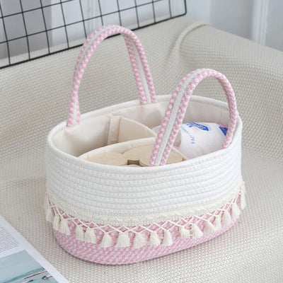 Fashion Multifunctional Cotton Rope Diaper Caddy Bag Baby Feeding Bottle Toy Diaper Organizer Storage Basket Bags in Home Car