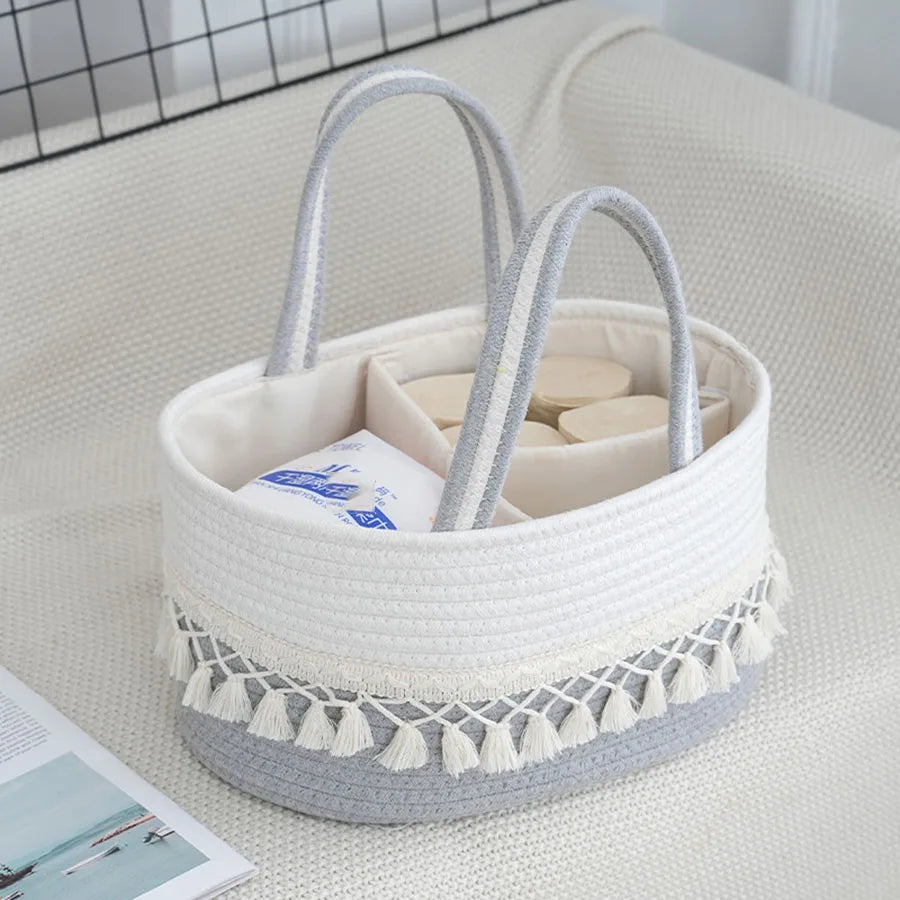 Fashion Multifunctional Cotton Rope Diaper Caddy Bag Baby Feeding Bottle Toy Diaper Organizer Storage Basket Bags in Home Car