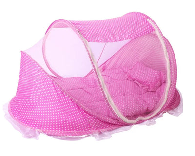 BABY MOSQUITO NETTING FOLDING CRIB BEDDING WITH MATTRESS & PILLOW, TRAVEL BED SUPPLIES FOR BABY (0-3 YEARS OLD)