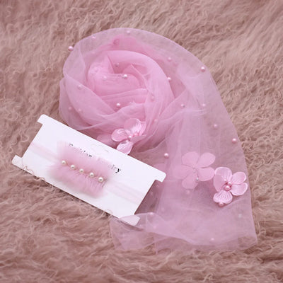 2PCS/SET NEWBORN PHOTO PROPS SOFT CHIFFON LACE FLORAL PEARLS MESH GAUZE INFANT PHOTOGRAPHY BACKDROP ACCESSORIES
