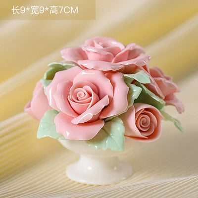 Ceramic Simulation Flower Basket Ornaments Handmade Mini Flower Basket Creative Coffee Table Living Room Table Decorations