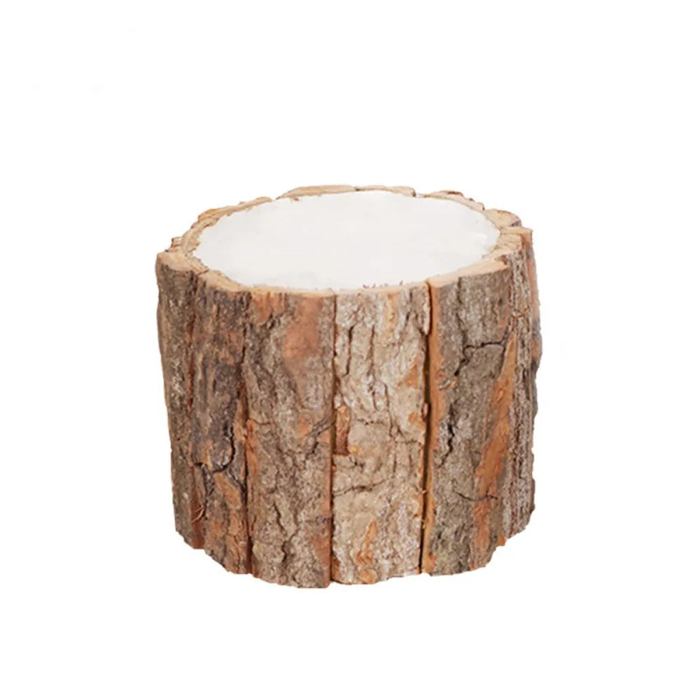 Creative Wooden Succulent Flowerpot DIY Desktop Storage Pen Container Pastoral Style Gardening Bark Flower Pot