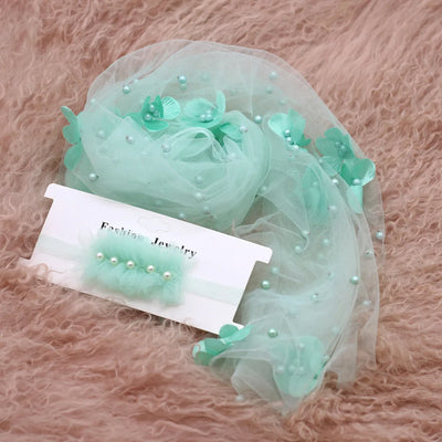 2PCS/SET NEWBORN PHOTO PROPS SOFT CHIFFON LACE FLORAL PEARLS MESH GAUZE INFANT PHOTOGRAPHY BACKDROP ACCESSORIES