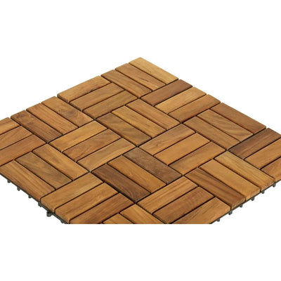 Solid Teak Wood Interlocking Flooring Tiles (Pack of 10), 12" x 12", Brown, 8 Corner Piece