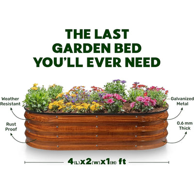 Galvanized Raised Garden Beds Outdoor // 4×2×1 ft Planter Raised Beds for Gardening, Vegetables, Flowers  (Dark Wood Grain)