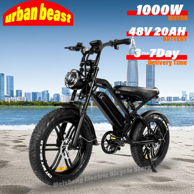 Newly V20 electric bicycle 1000W 48V 20AH ebike , 20 inch electric fat tire electric city mountain bike