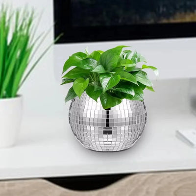 Creative Disco Ball Flower Pot Silver Mirror Glass Round Disco Ball Plant Holder Home Decoration Flower Vase Home