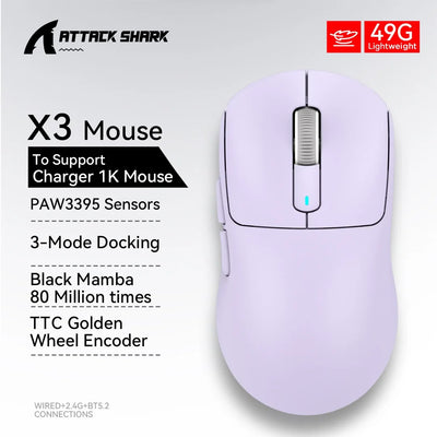 AttackShark X3/X3Pro Wireless Gaming Mouse,PAW3395 26K DPI 1K/4K, 3-mode lightweight gaming mouse,suitable for multiple systems