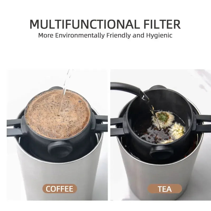Coffee Filter Set Stainless Steel Drip Coffee Holder Funnel Portable Reusable Tea Infuser Stand Paperless Pour Coffee Dripper