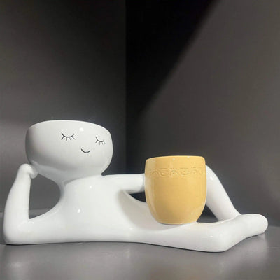 Lazy Guy Planter ResinLazy Little Character Flowerpot Succulent Planters Lying Down Resin Unique Lying Down Figure Garden Decor