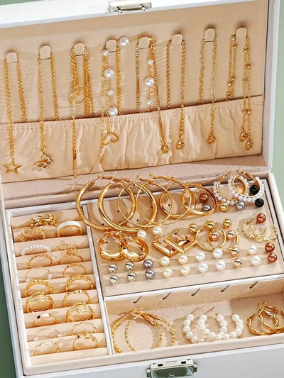 86pcs/Set Elegant Earrings Multi-Layered Necklace Ear Studs Rings 4-In-1 Faux Pearl Jewelry Set For Women Gift (No Box) New
