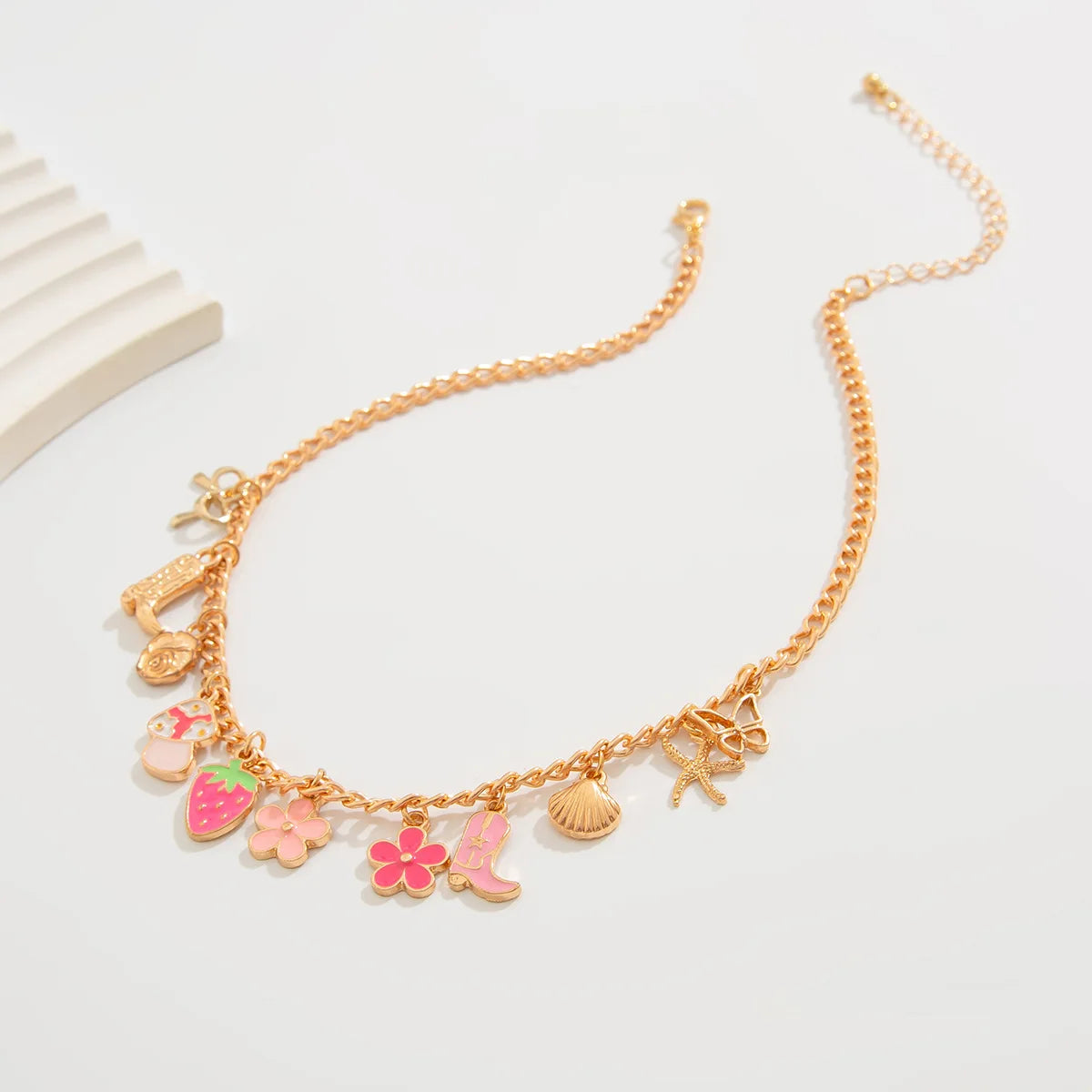 Charm Necklace for Women Shell Cross Necklaces Gold Charms Pendant Boho Summer Seashell Ocean Beach 14K Starfish Surfer
