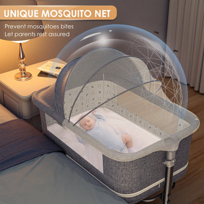 3-IN-1 BABY BASSINET WITH COMFY MATTRESS, PORTABLE BEDSIDE SLEEPER WITH WHEELS, EASY TO ASSEMBLE, SUITABLE FOR BABY GIRLS AND BOYS