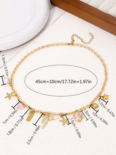 Creative Stainless Steel Starfish Flower Pendant Golden Color Necklace Ladies Charm Fashion Exquisite Jewelry