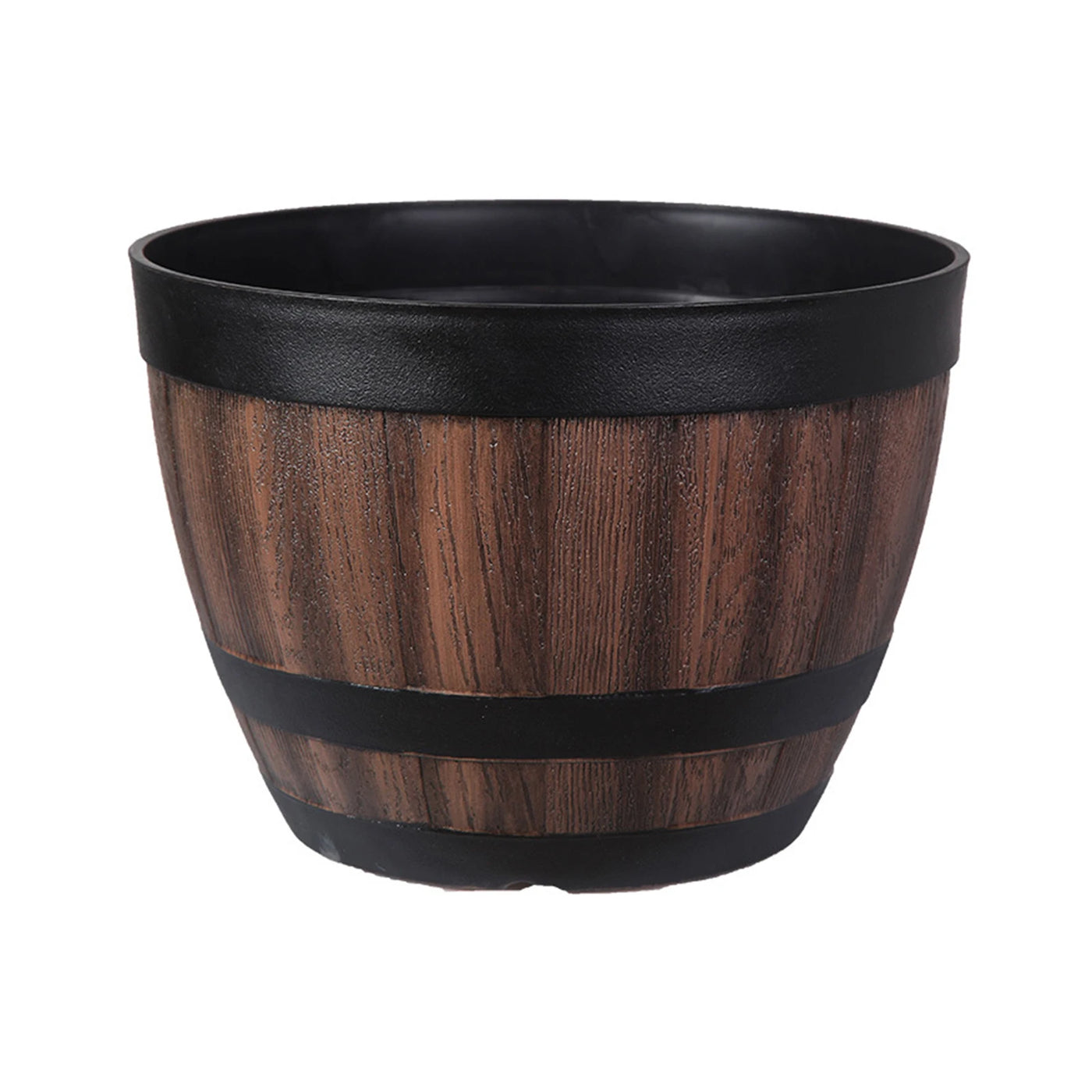 Plant Pot Faux Whiskey Barrel Shape Home Decor Plastic Indoor Outdoor Yard Patio Flowerpot Succulent Planter for Garden