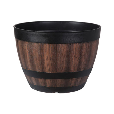Plant Pot Faux Whiskey Barrel Shape Home Decor Plastic Indoor Outdoor Yard Patio Flowerpot Succulent Planter for Garden