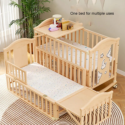 Changeable Baby Bed Newborn Solid Wood Unpainted Baby Bed Cradle Bed Convertible Desk Can Be Spliced Into A Large Bed