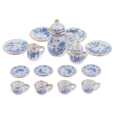 9type 1Set 1/12 Dollhouse Miniature Accessories Mini Ceramic Tea Set Simulation Kettle Plate Cup Model Toy Doll House Decoration