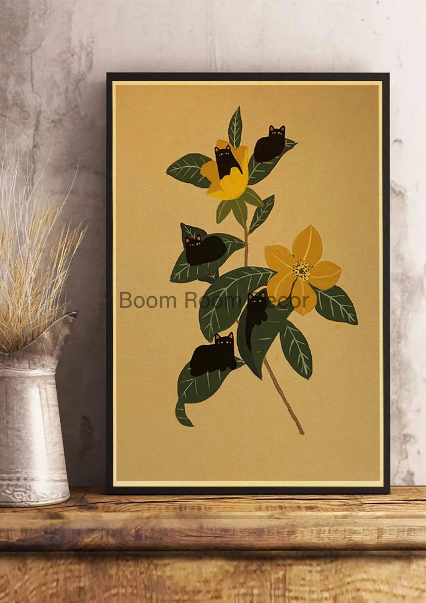 Fun And Cute Lover Cat Paper Poster Graffiti Picture Retro Personality Paper Wall Sticker Retro Bar Cafe Home Room Gift Decor