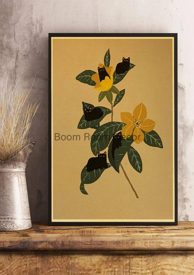 Fun And Cute Lover Cat Paper Poster Graffiti Picture Retro Personality Paper Wall Sticker Retro Bar Cafe Home Room Gift Decor