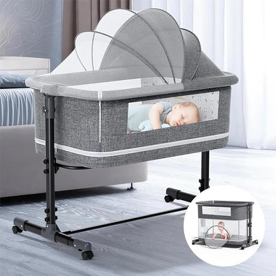 3-IN-1 BABY BASSINET WITH COMFY MATTRESS, PORTABLE BEDSIDE SLEEPER WITH WHEELS, EASY TO ASSEMBLE, SUITABLE FOR BABY GIRLS AND BOYS