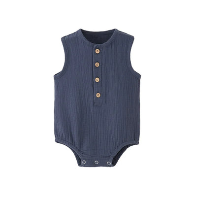 Summer Solid Newborn Baby 100% Cotton Linen Bodysuits Boy Girl Sleeveless Romper Jumpsuit Soft Skin-friendly Thin Comfy