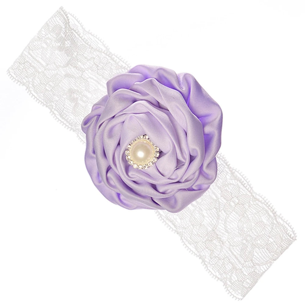 1PCS Baby Girls Rose Flower Headband with Pearl Rhinestone Center Soft Lace Bands Newborn Infant Toddler Kids Hair Accessories