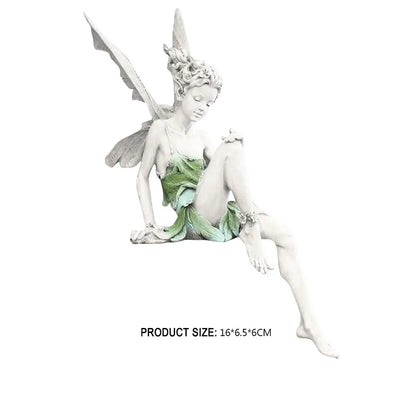 Flower Fairy Sculpture Garden Landscaping Yard Art Ornament Resin Turek Sitting Statue Outdoor Angel Figurines Craft Decoration