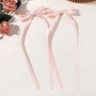 2pcs 2025 New Cute Ribbon Bow Headband Long Tassel Hair Clip Women's Hair Accessories Girls Party Headwear Side Clips Wholesale