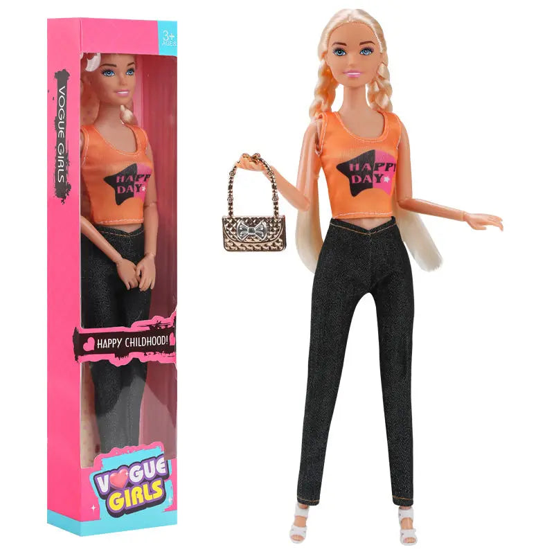 11-Inch Miniso Anime Barbie Series Doll Fashion Travel Striped Shirt Jeans Hat Toy Girls Play House Interactive Toys Kid Gift
