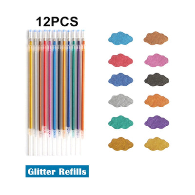 12/24Pcs Metallic Glitter Colors Gel Pens For School Office Adult Coloring Book Journals Drawing Art Markers Promotion Pen
