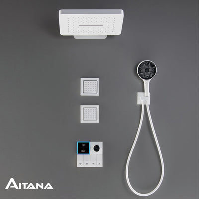 AITANA Luxury Brass White Shower System LED Light Digital Display Design with Constant Temperature Wall Mounted Bathroom Faucet