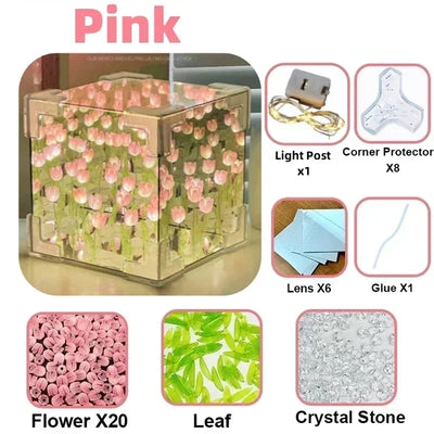 DIY Tulip Night Light Luminous Ornament Mirrors Simulation Flower Light INS Decor LED Table Lights Desktop Mirror Light Gifts