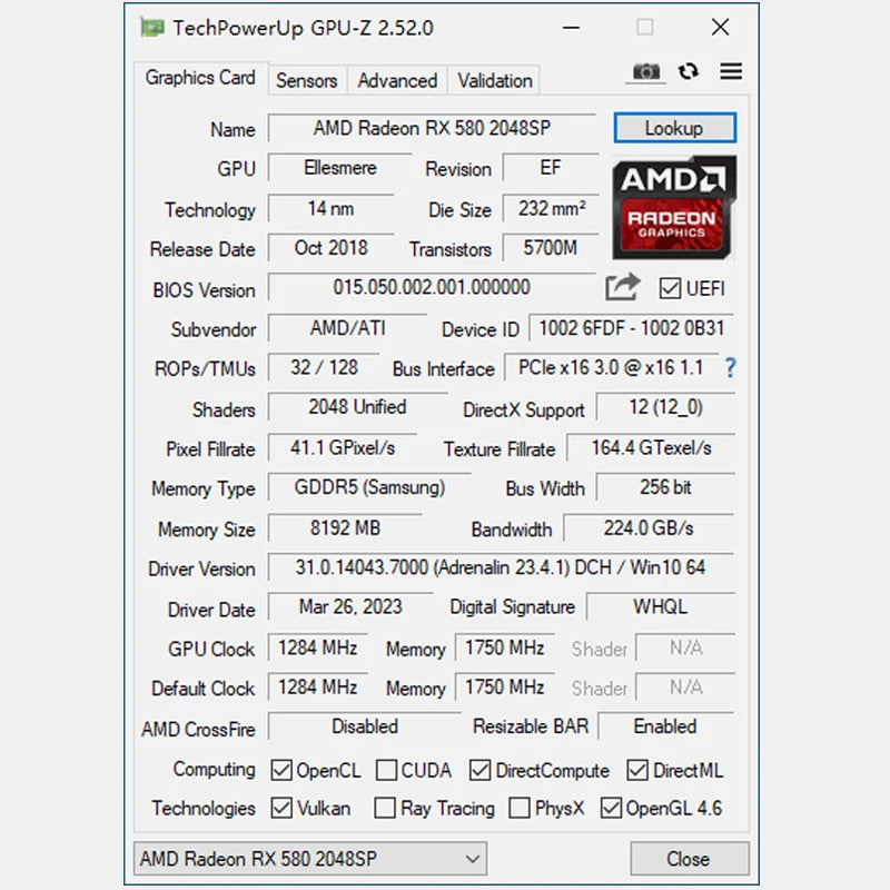 2025 Video MLLSE AMD Radeon RX 580 8GB 2048SP Graphics Card GDDR5 256-bit PCI Express 3.0 ×16 Gaming