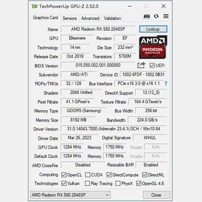 2025 Video MLLSE AMD Radeon RX 580 8GB 2048SP Graphics Card GDDR5 256-bit PCI Express 3.0 ×16 Gaming