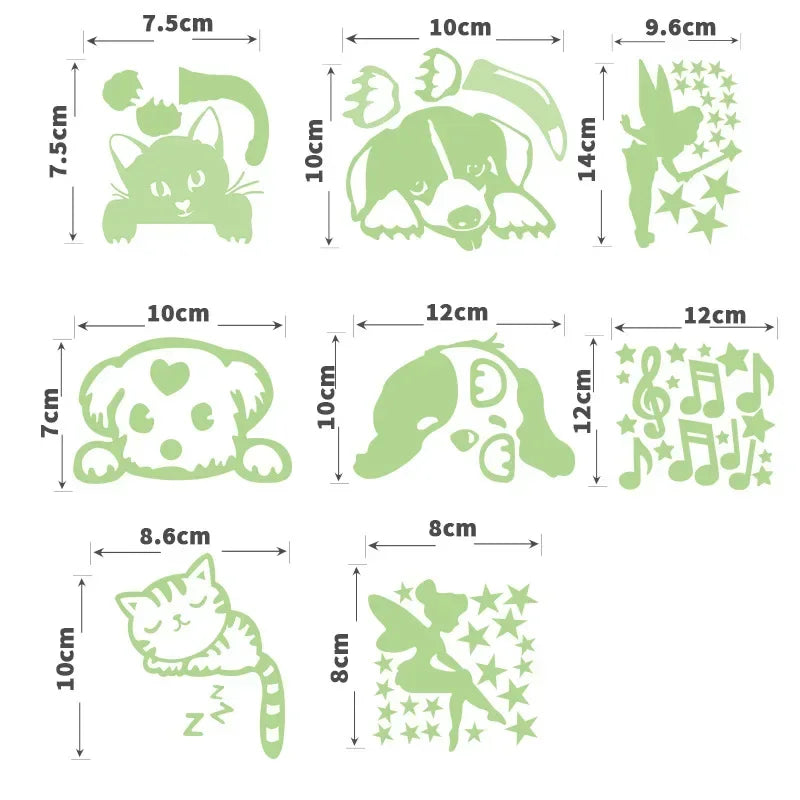 Cartoon Glow in the Dark Sticker Light Switch Sticker Luminous Wall Stickers Decal for Kids Room Decoration Home Decor Cat Fairy
