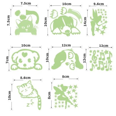 Cartoon Glow in the Dark Sticker Light Switch Sticker Luminous Wall Stickers Decal for Kids Room Decoration Home Decor Cat Fairy