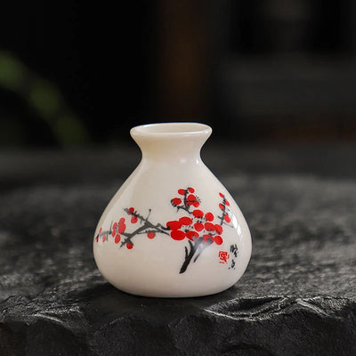Retro White Chinese Style Mini Ceramic Vase Niche Home Dry Ice Kettle Ornament DIY Decoration Miniatures Flower Vase Crafts Gift